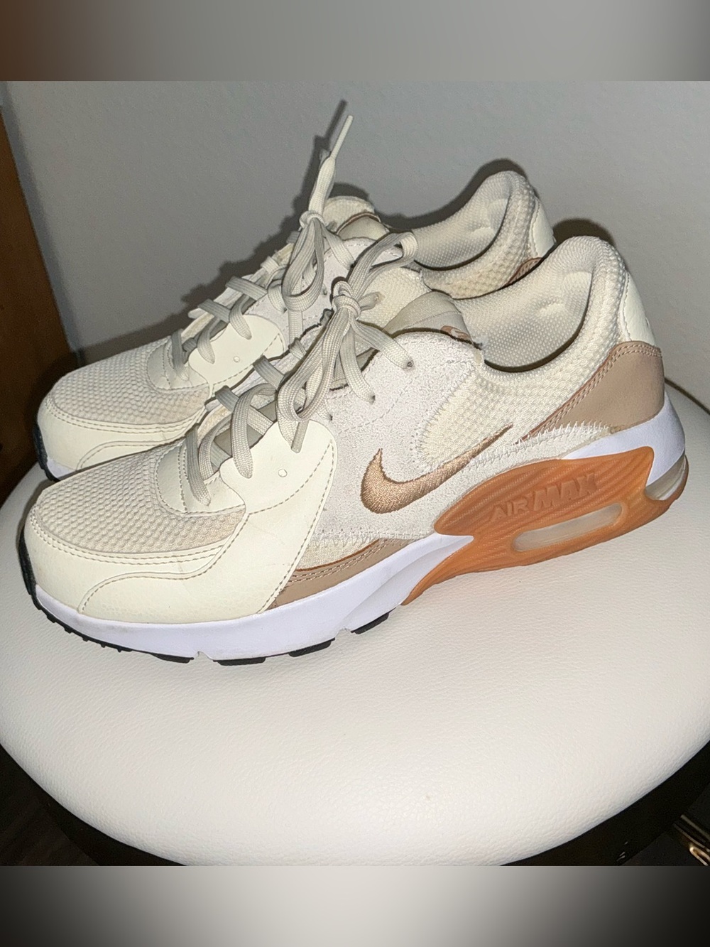 Nike Women’s Air Max Sneakers in Cream and Tan with Burnt Orange Sole
